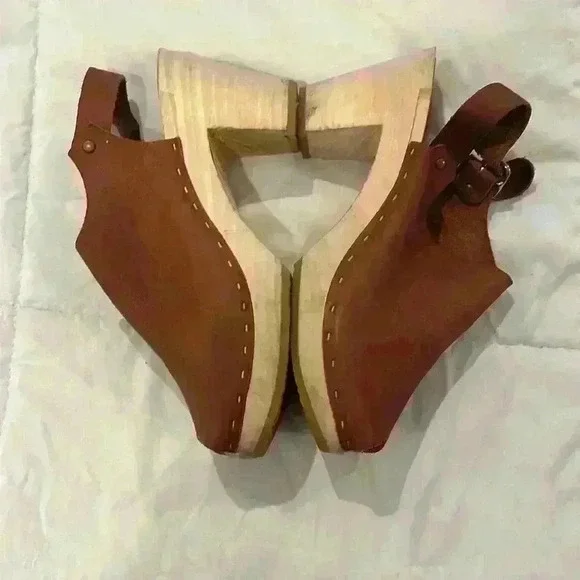 Bryr Suzie Spanish Open Toe Leather Slingback Wood Clogs EU39 - Picture 2 of 5